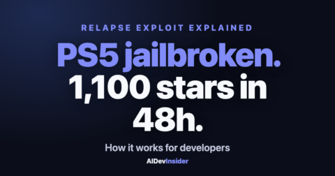 Dark blue gradient thumbnail: PS5 jailbroken 1100 stars in 48h Relapse exploit explained for developers